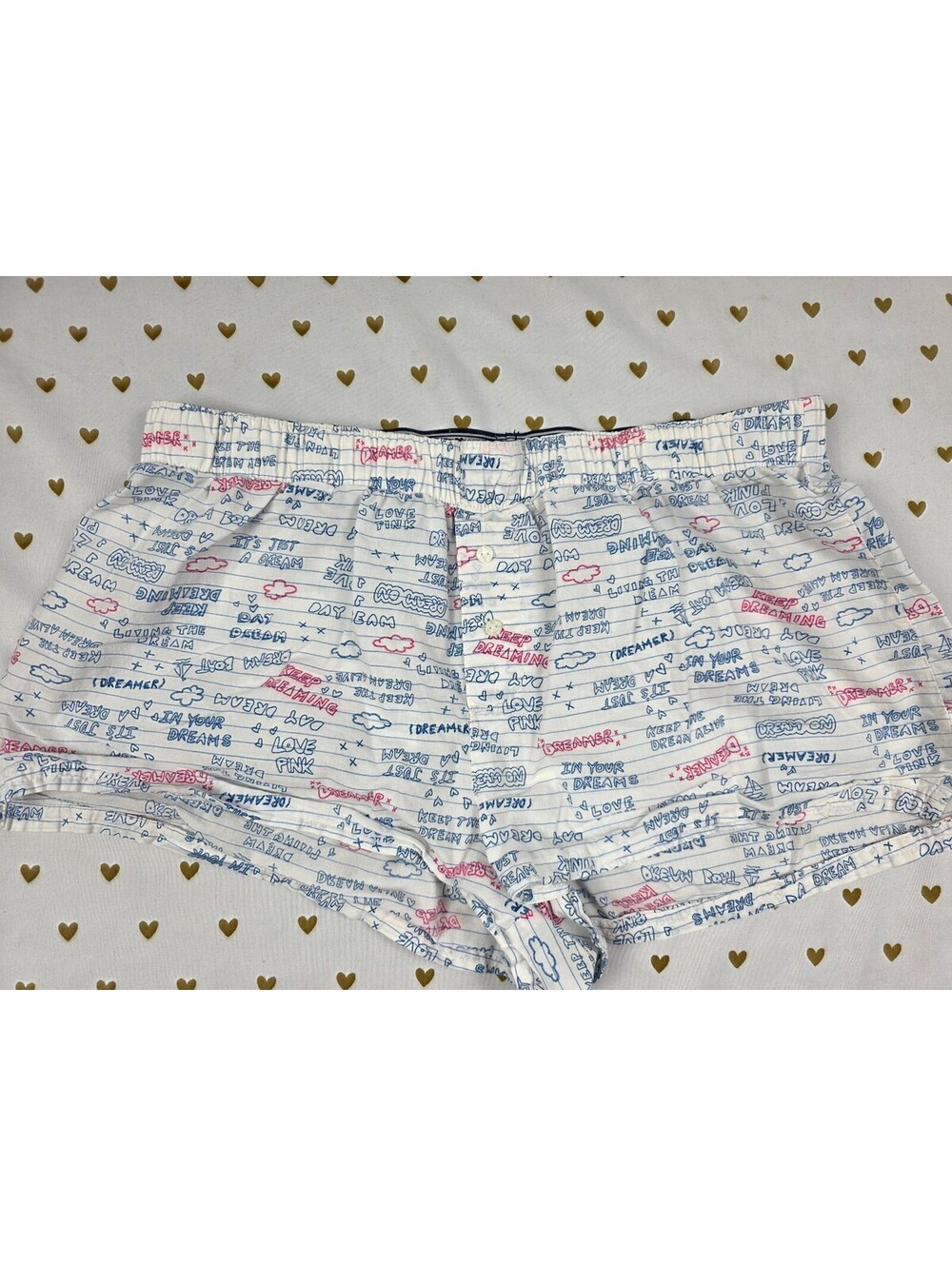 Victoria's Secret PINK Dreamer Sleep Shorts Logo Waist Doodle Print Size S